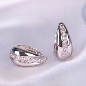 Silver & Rhinestone Huggie Hoop Earrings